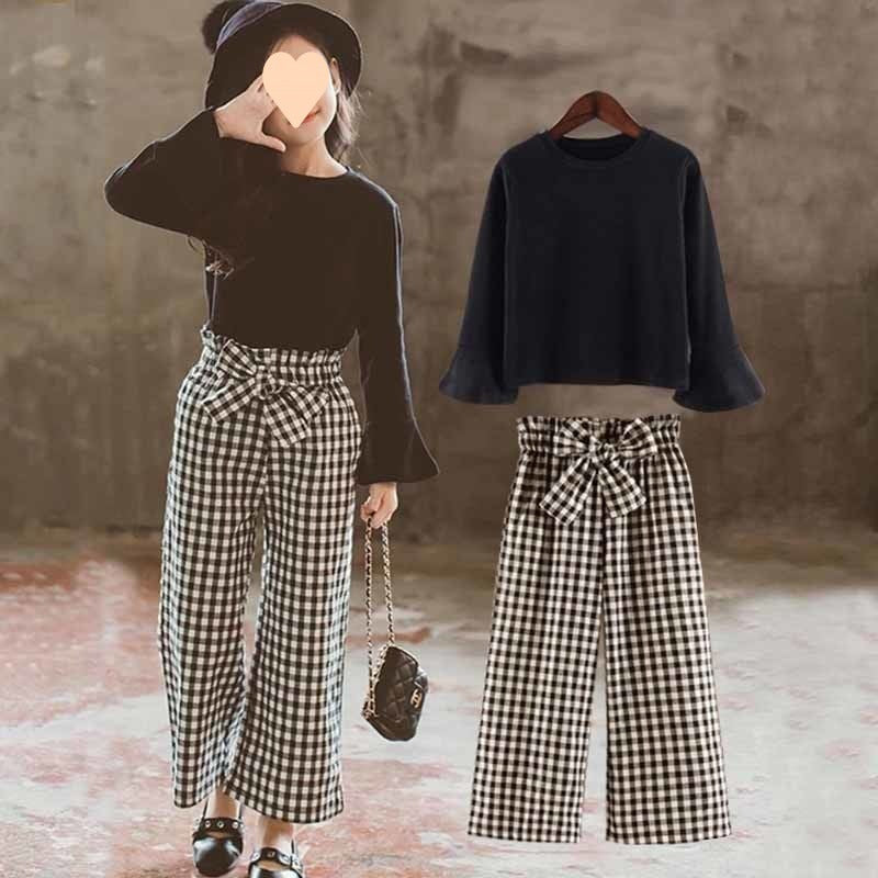 Fashion Children's Plaid Pants Two-piece Set
