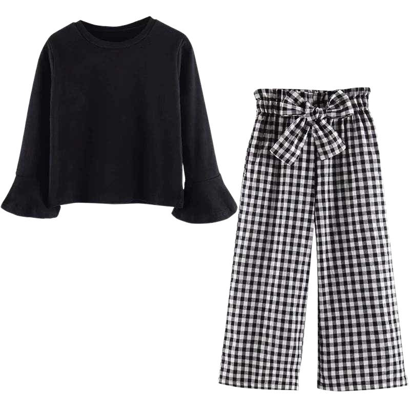 Fashion Children's Plaid Pants Two-piece Set
