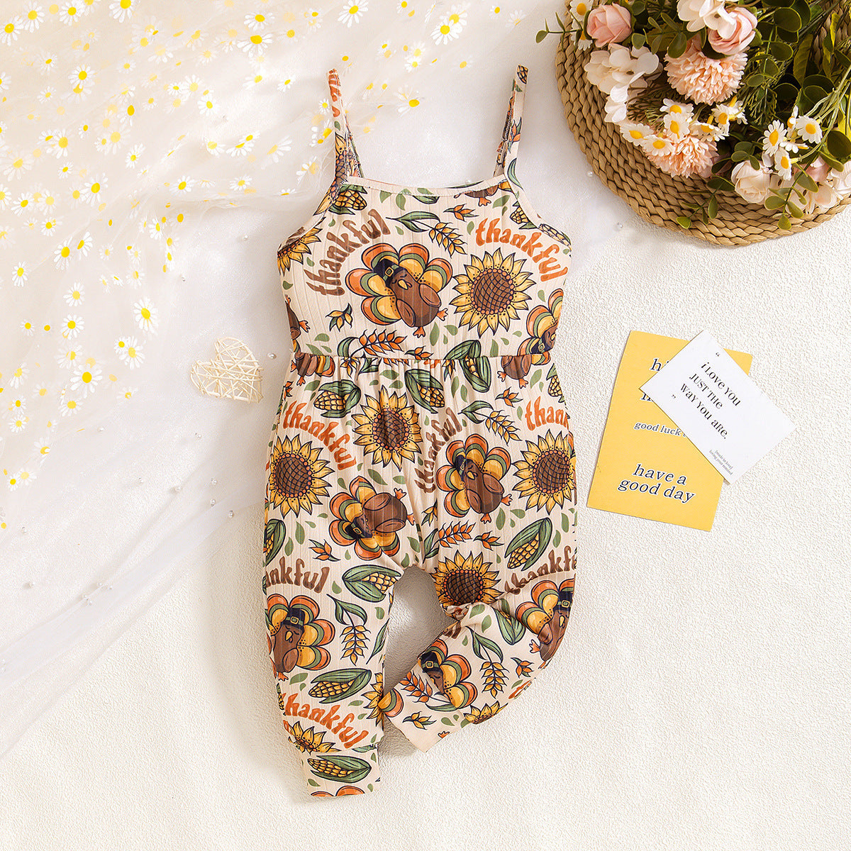 Infant Toddler Romper Thanksgiving Cock Element Suspender Jumpsuit