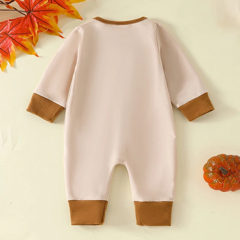 Infant Toddler Halloween Funny Personality Pumpkin Expression Long Sleeve Oblique Zipper Jumpsuit
