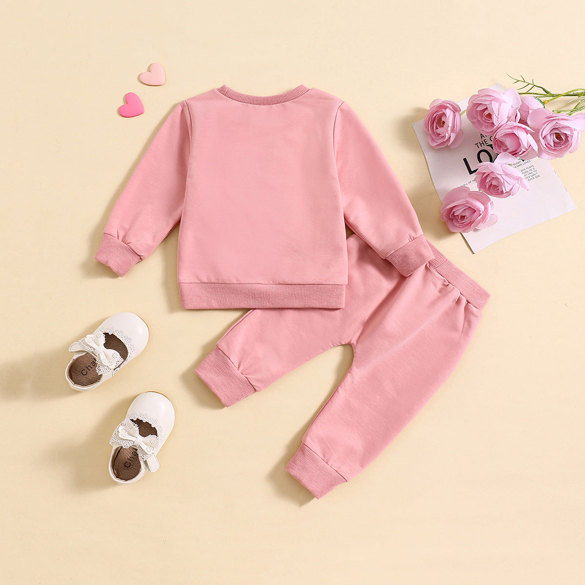 Love Letter Print Pullover Sweatshirt Front Lace-up Decorative Rope Sweatpants