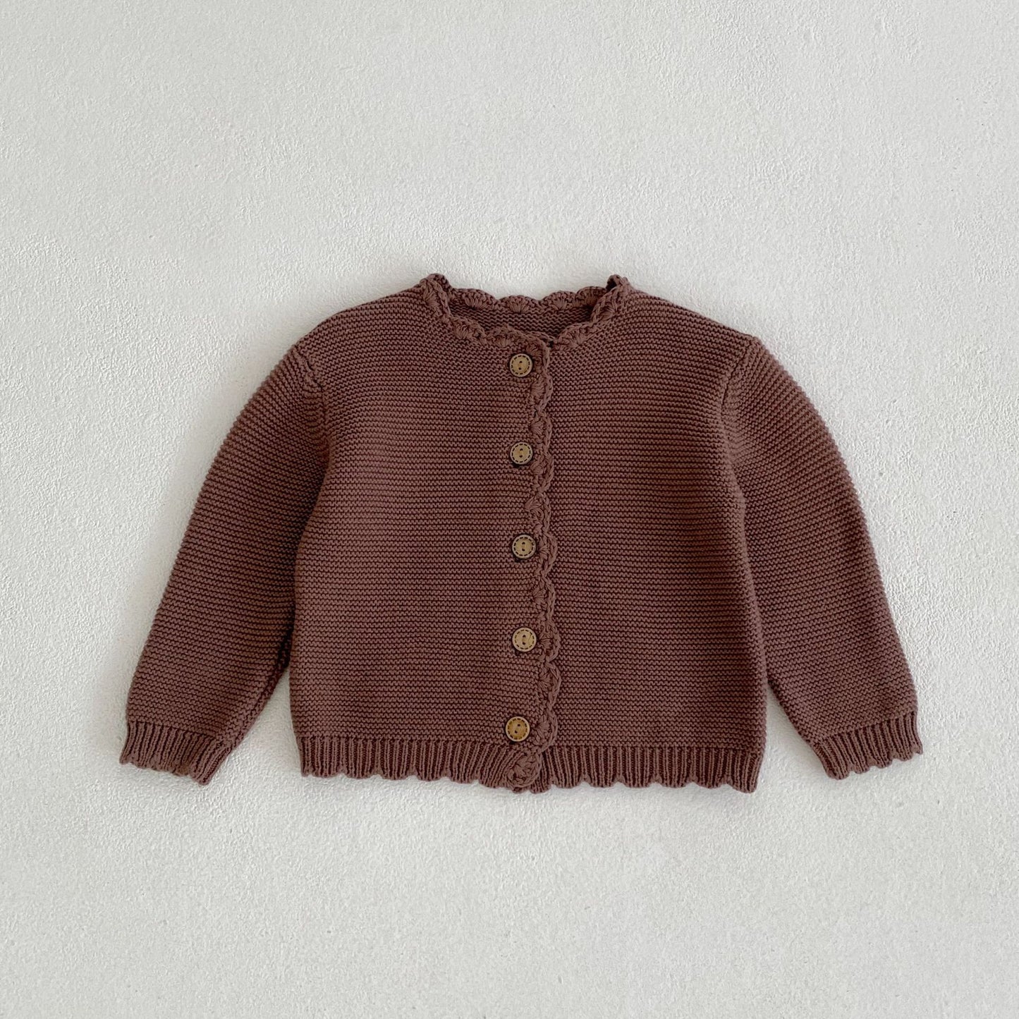 Handmade Crocheted Solid Color Knitted Cotton Long Sleeve Cardigan Jacket