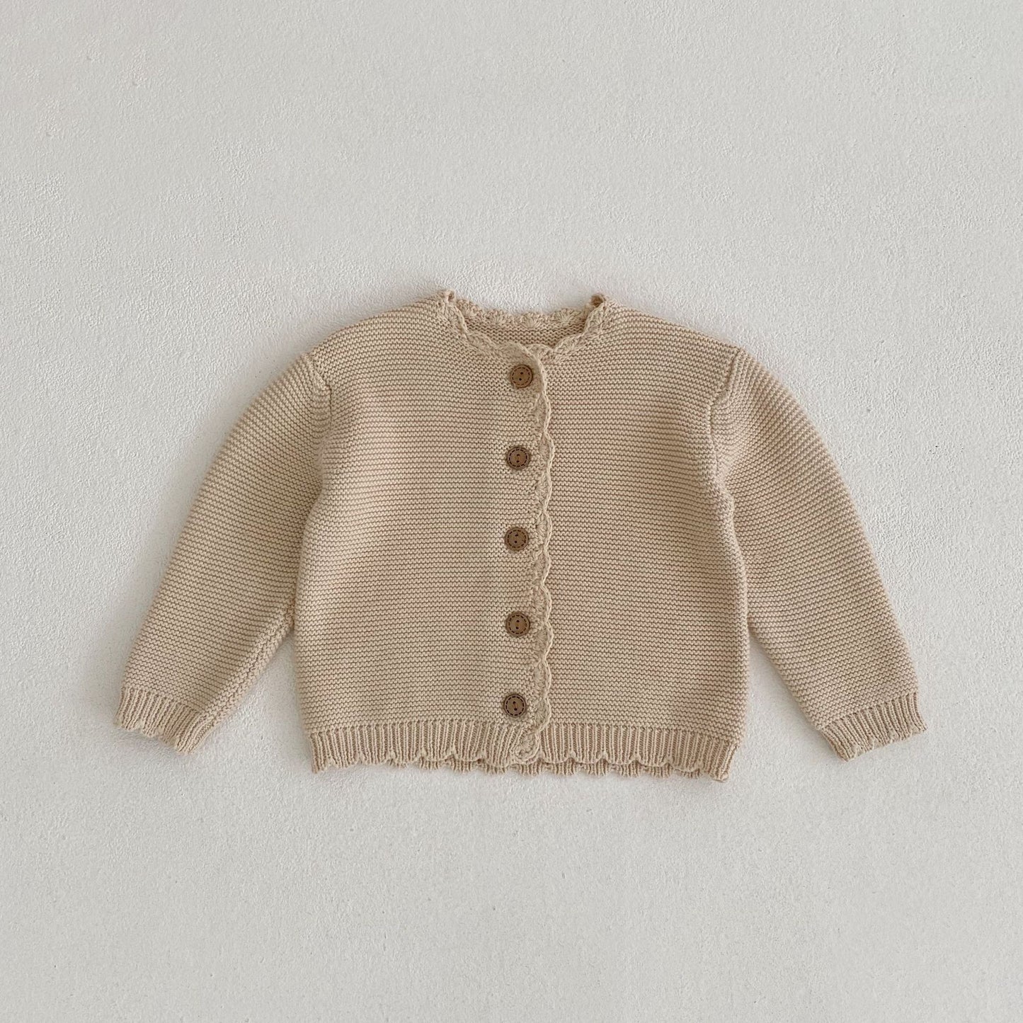 Handmade Crocheted Solid Color Knitted Cotton Long Sleeve Cardigan Jacket