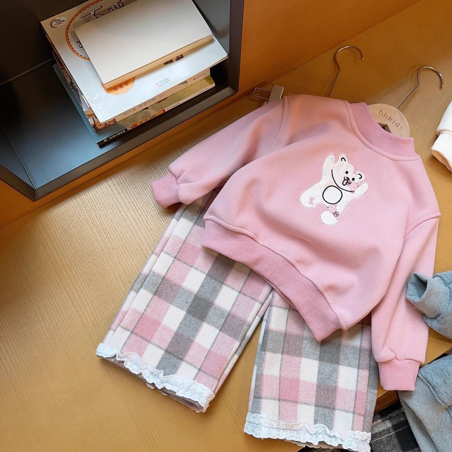 Versatile Long Sleeve Plaid Pants Two-piece Set
