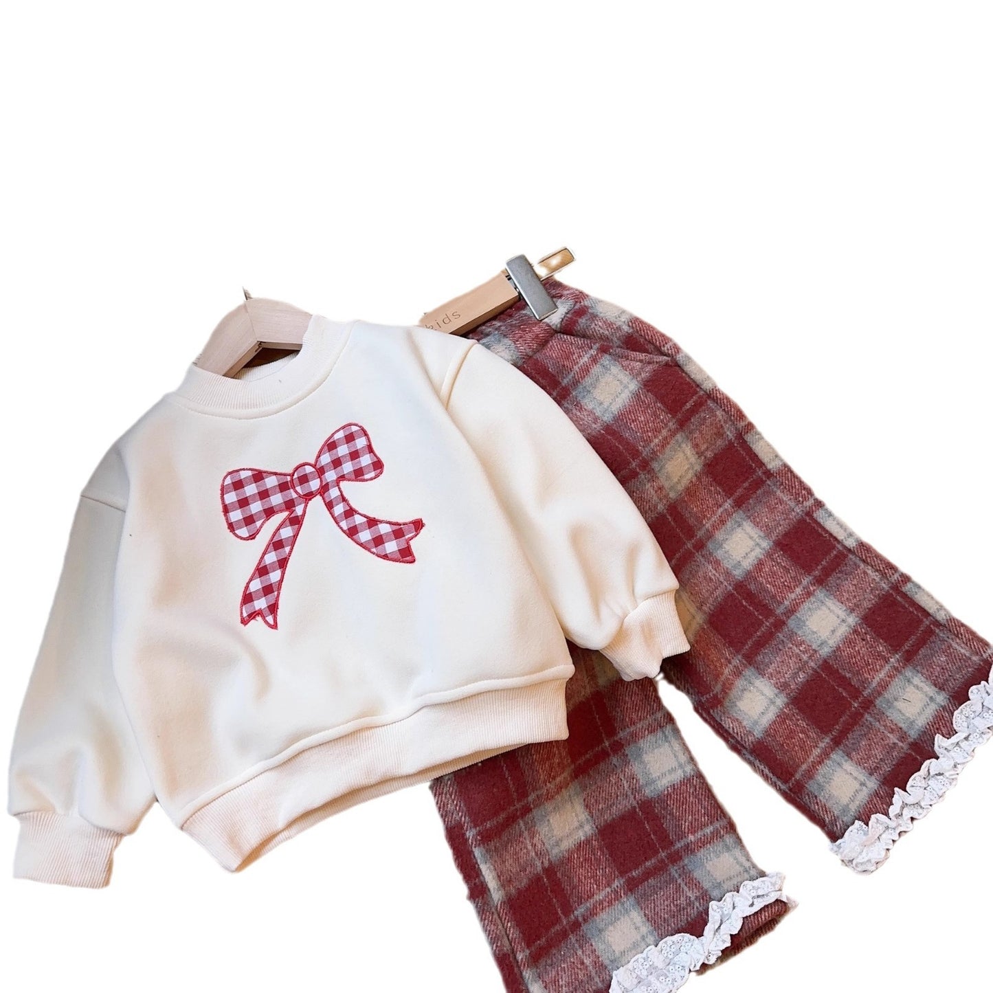 Versatile Long Sleeve Plaid Pants Two-piece Set
