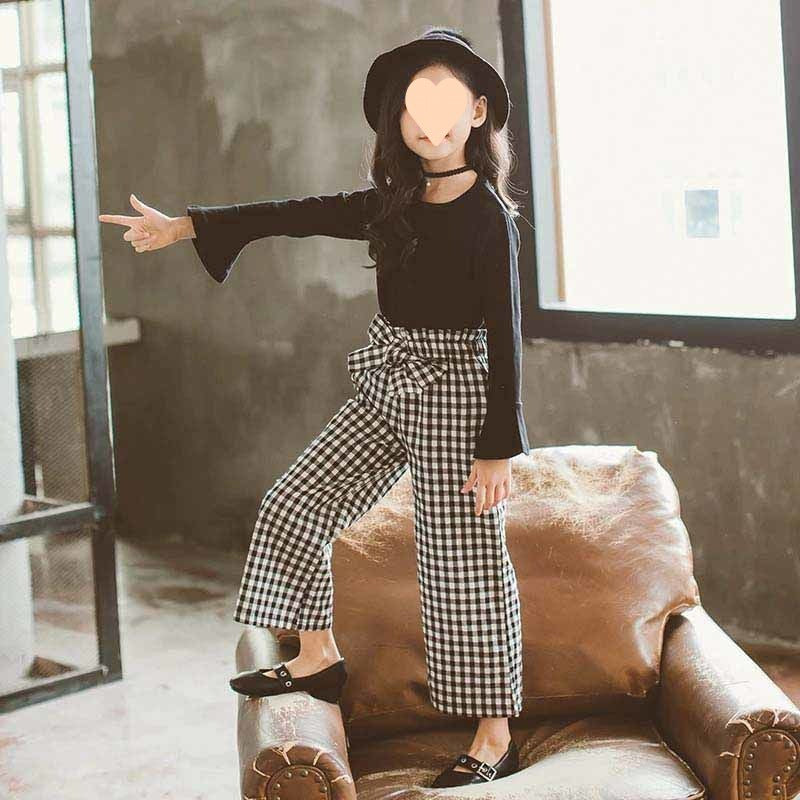 Fashion Children's Plaid Pants Two-piece Set