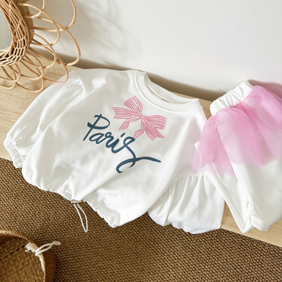 Two-piece Set Girls' Sweet Bow Letter Print Top