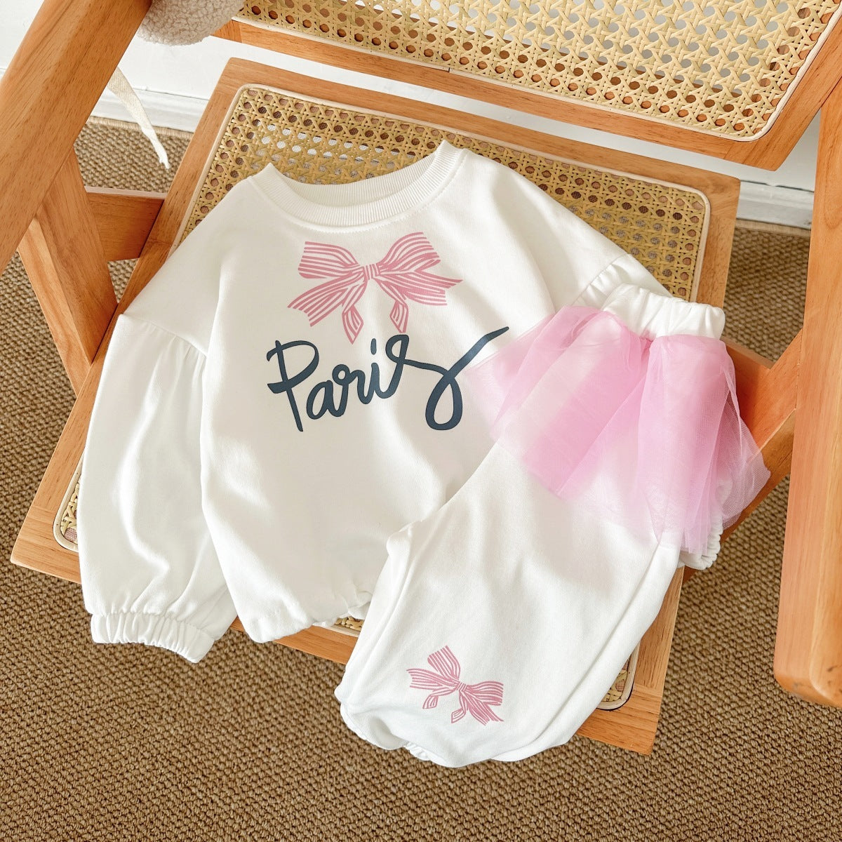 Two-piece Set Girls' Sweet Bow Letter Print Top