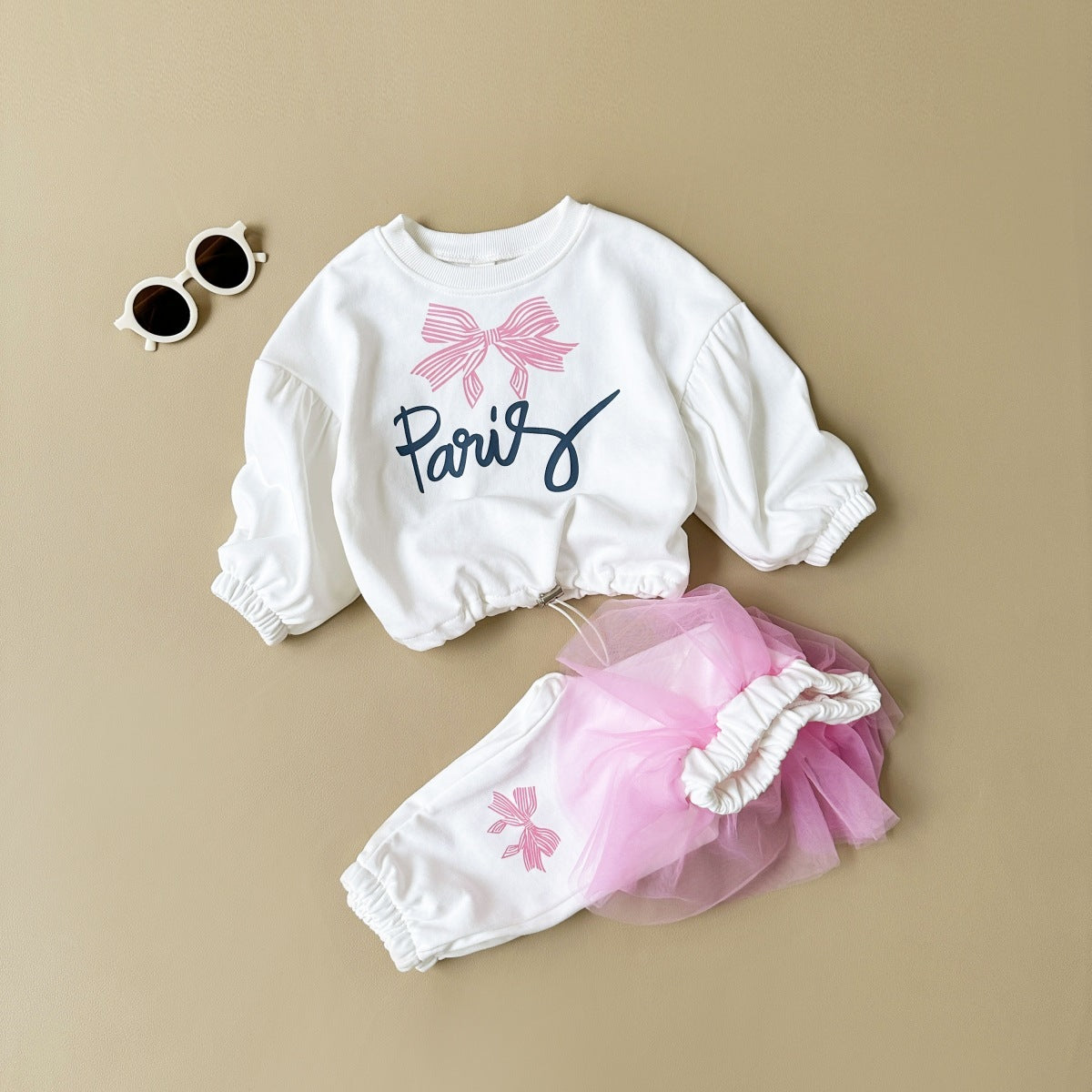 Two-piece Set Girls' Sweet Bow Letter Print Top