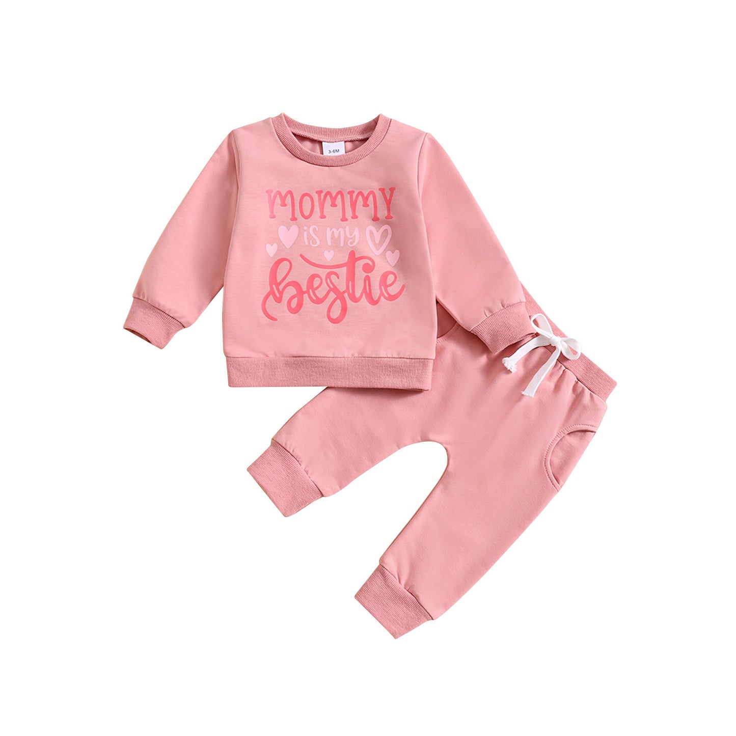 Love Letter Print Pullover Sweatshirt Front Lace-up Decorative Rope Sweatpants