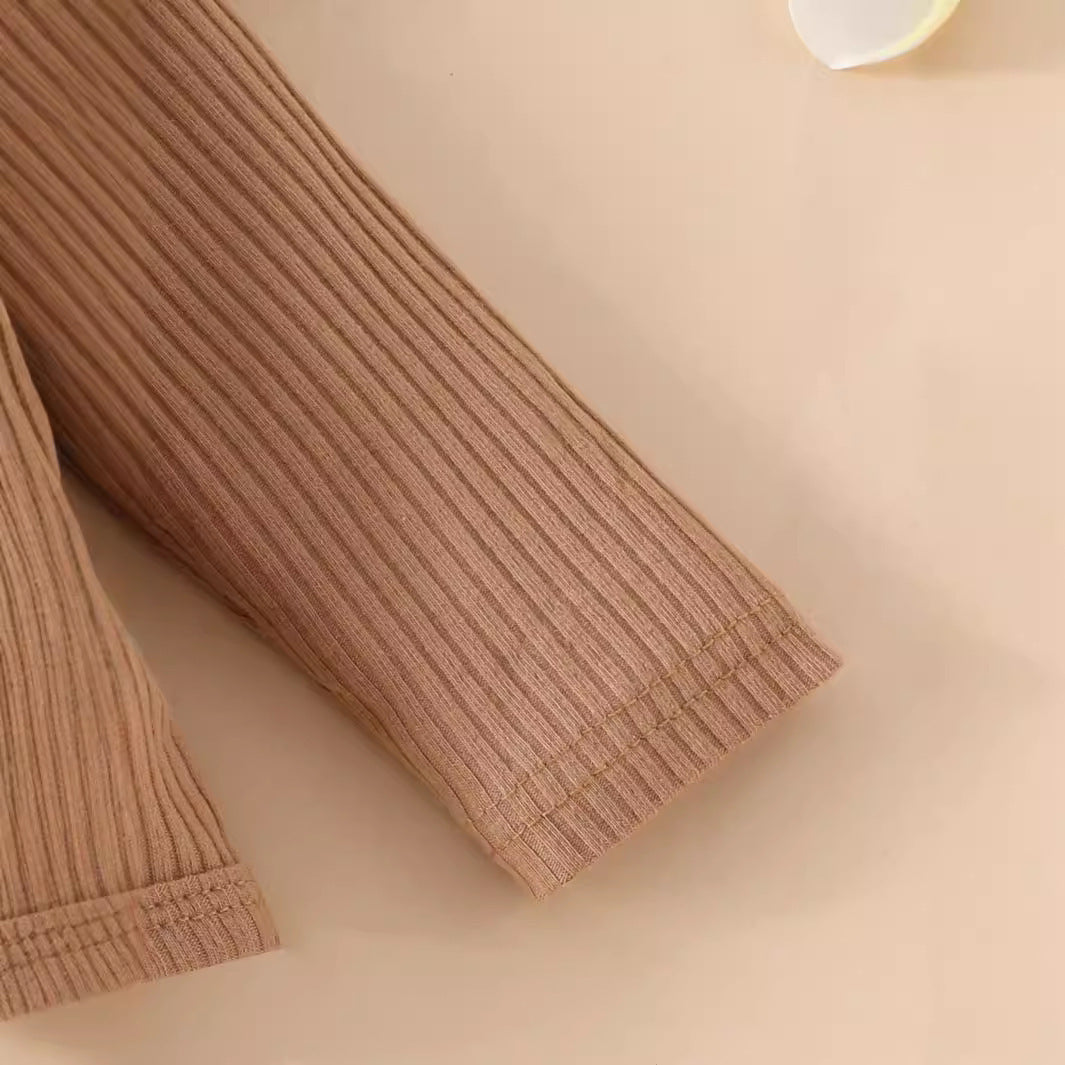Baby Girl Sunken Stripe Long Sleeve Flared Pants Three-piece Set