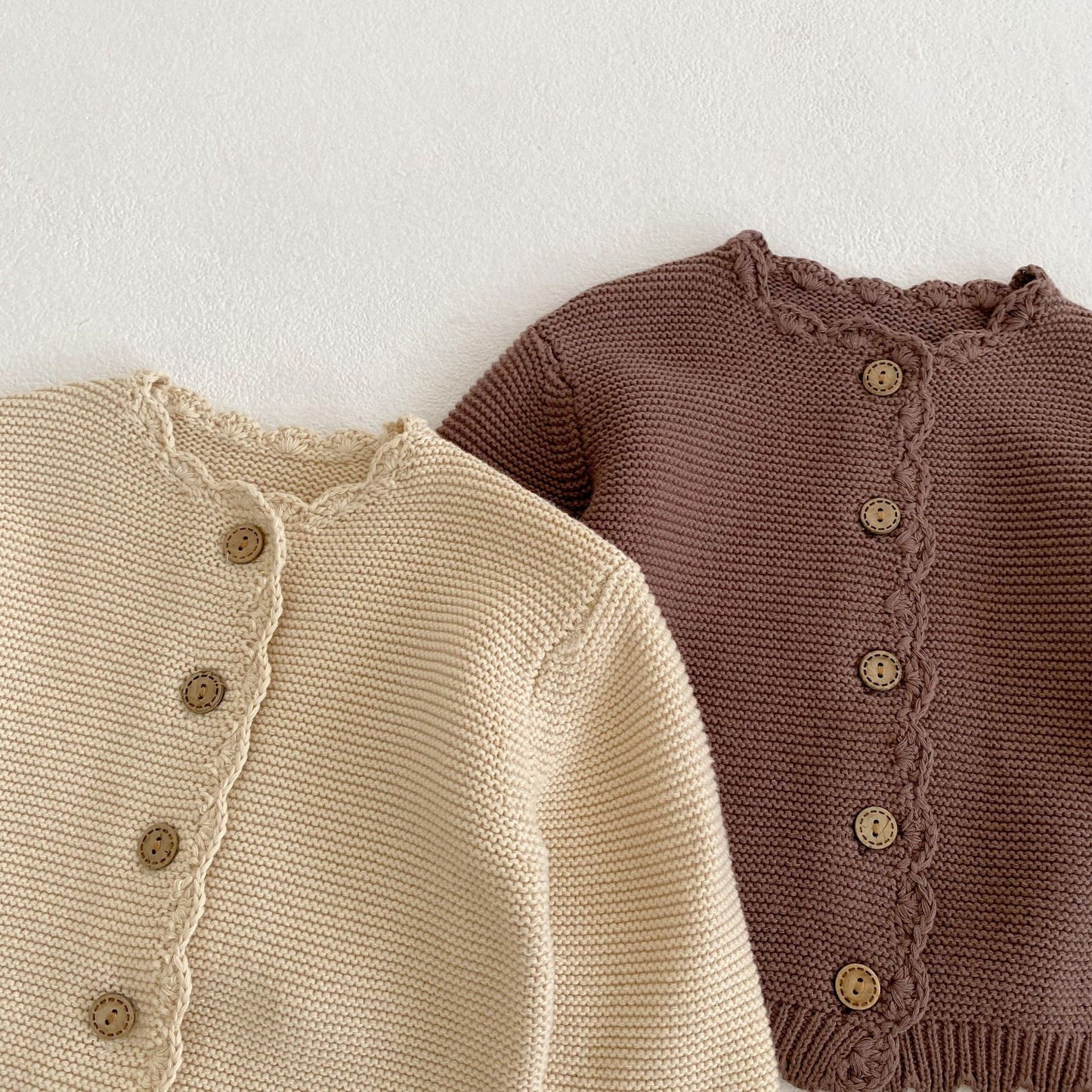 Handmade Crocheted Solid Color Knitted Cotton Long Sleeve Cardigan Jacket