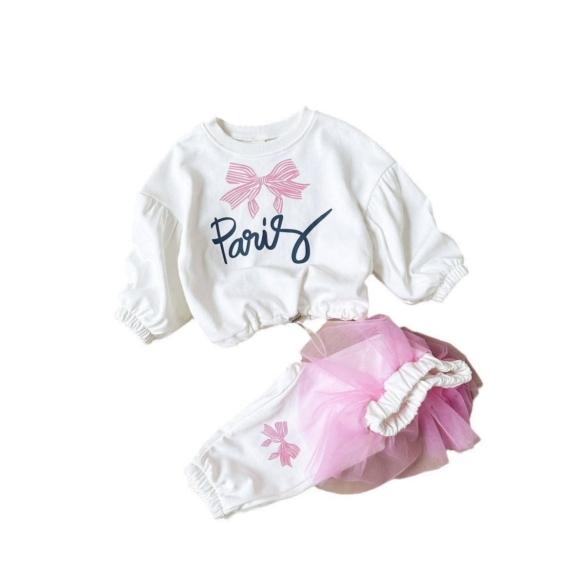 Two-piece Set Girls' Sweet Bow Letter Print Top