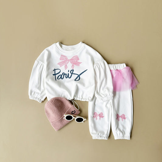 Two-piece Set Girls' Sweet Bow Letter Print Top