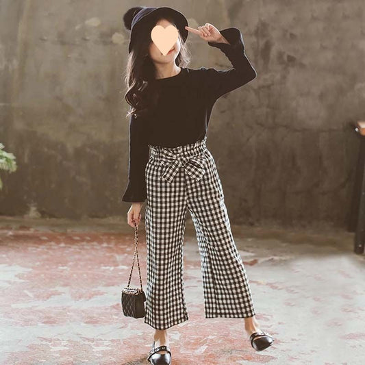 Fashion Children's Plaid Pants Two-piece Set