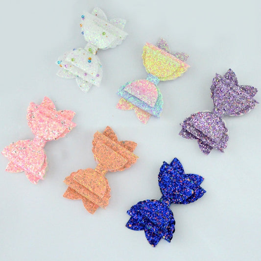 Girl's Hair Accessories Sequined Double-layer Leather Wave Bow