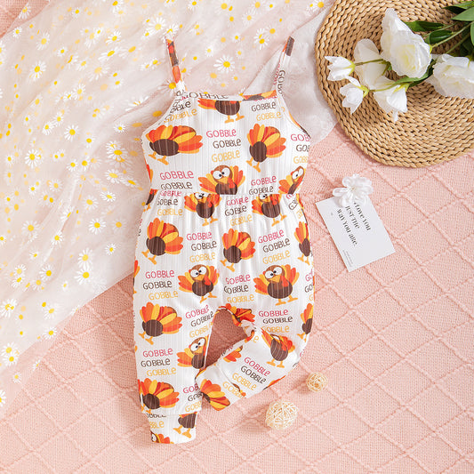 Infant Toddler Romper Thanksgiving Cock Element Suspender Jumpsuit